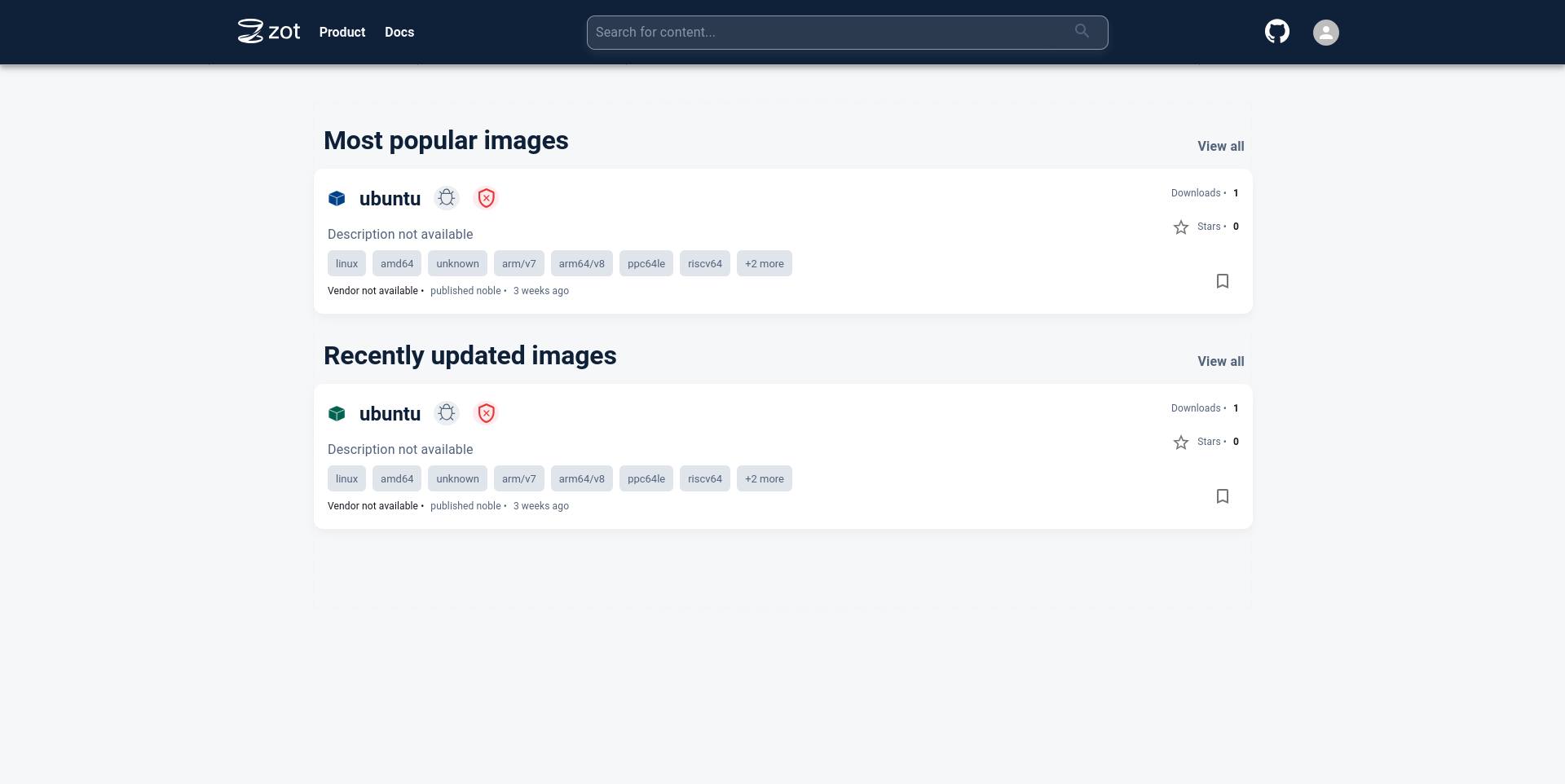 Zot homepage with image Zot homepage with image
