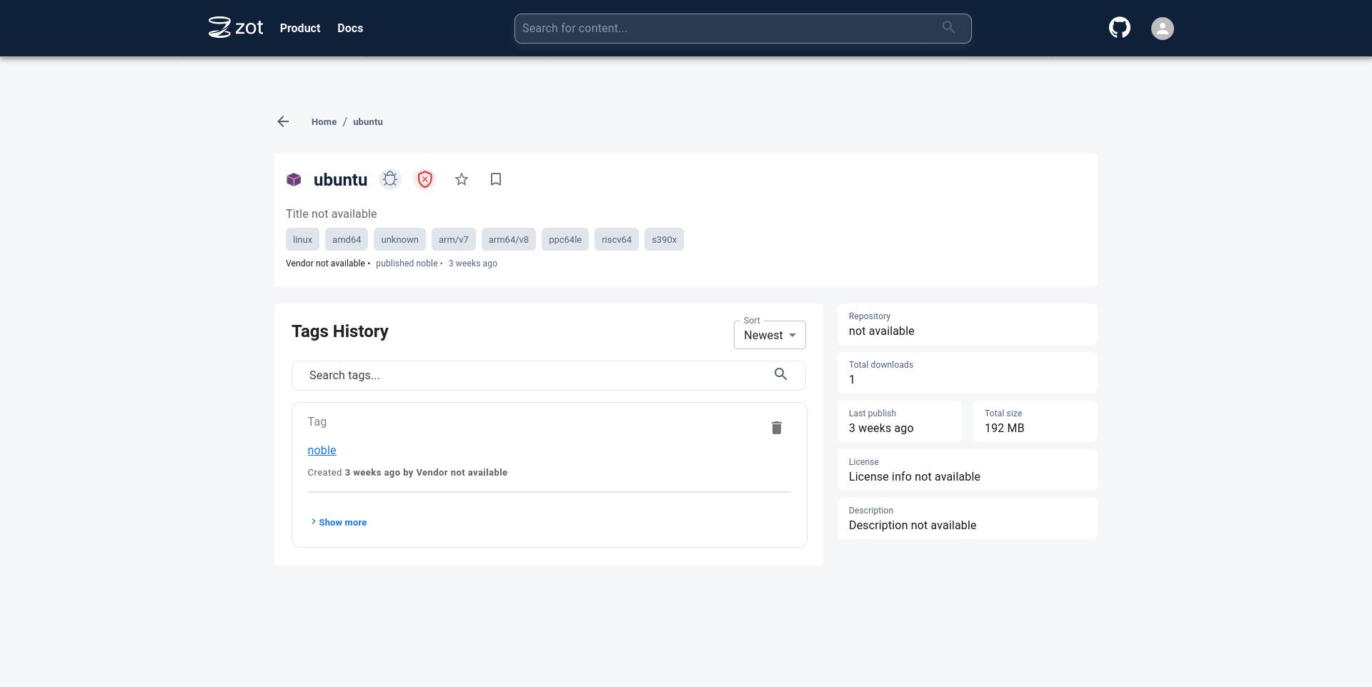 Zot image details Zot image details