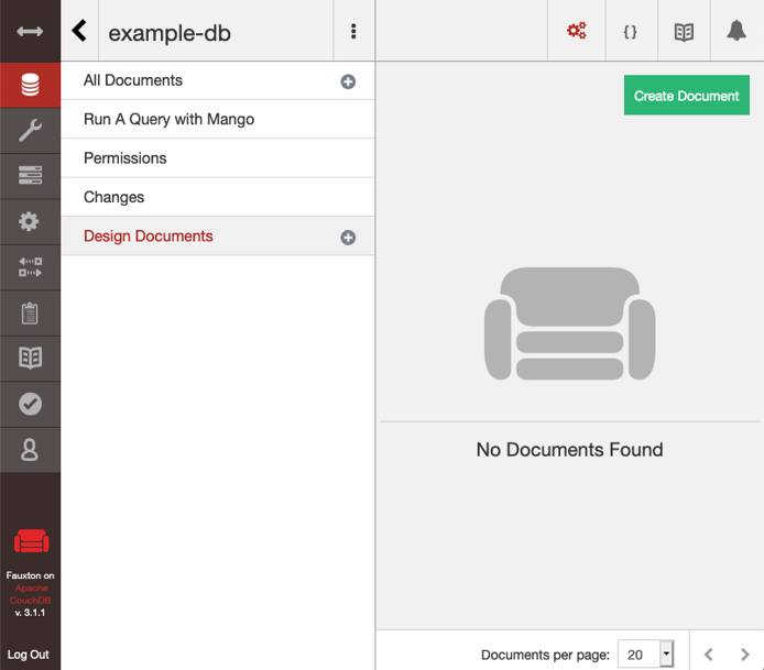 A databases page within Fauxton