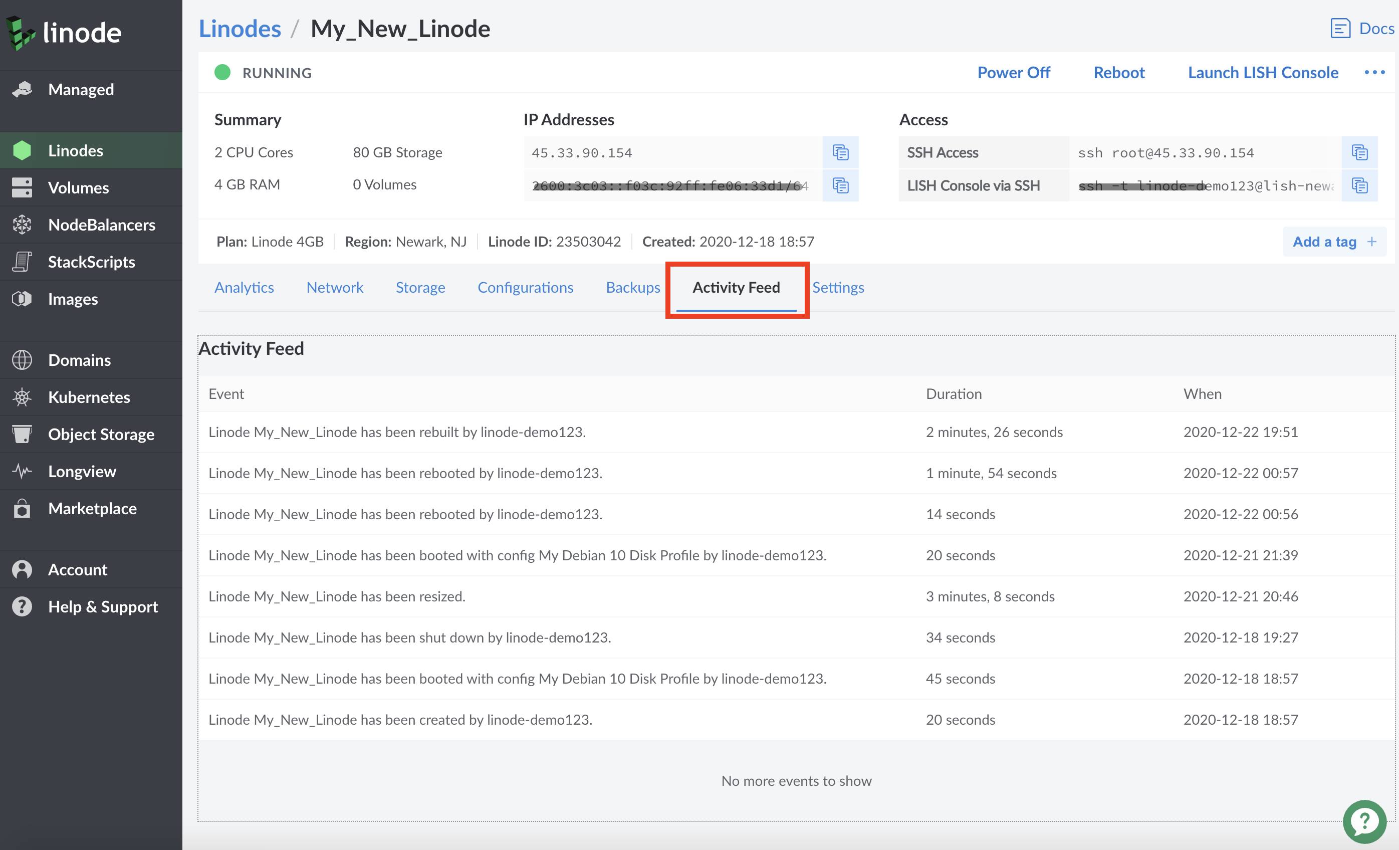 Linode Cloud Manager Activity - Activity Linode Cloud Manager Activity - Activity